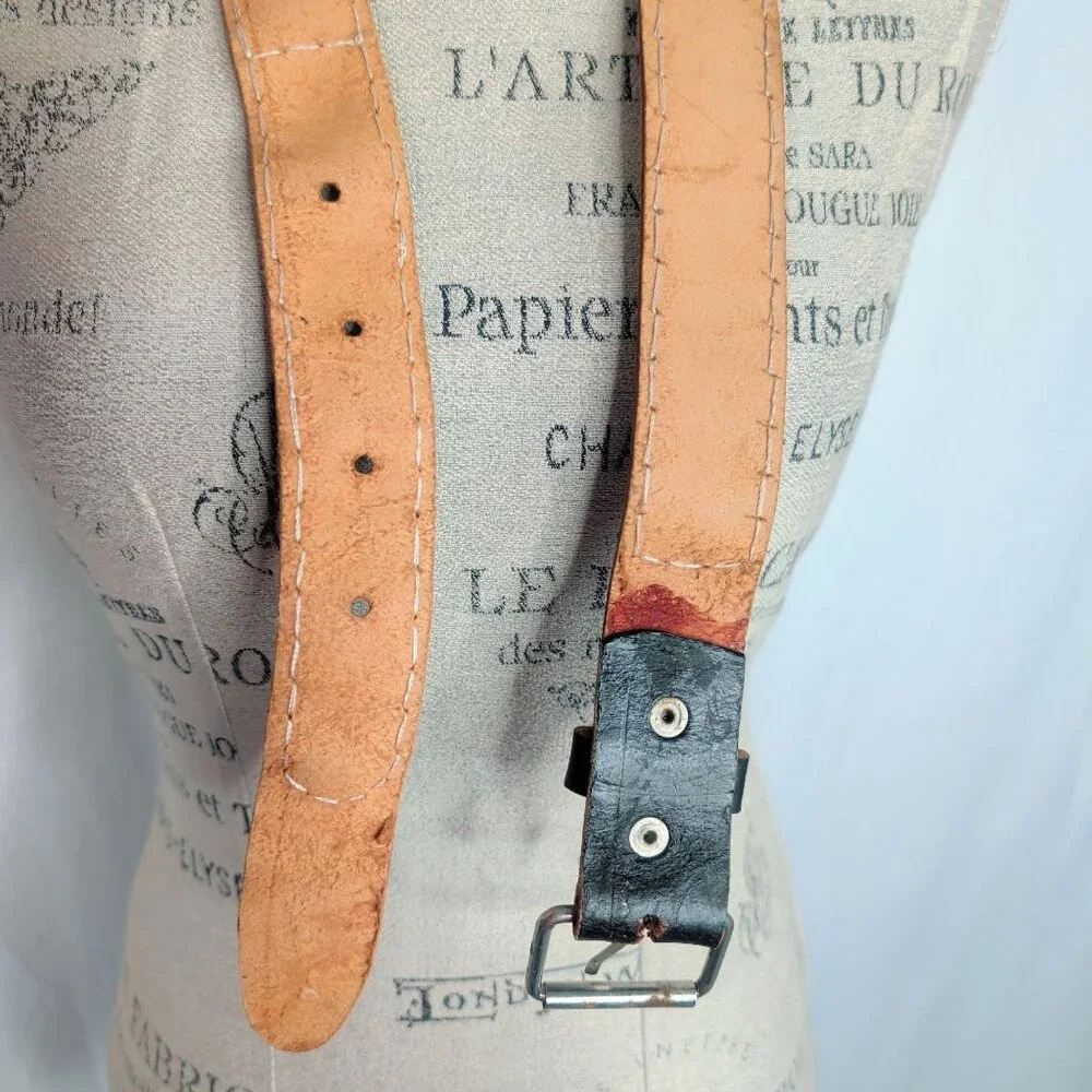 Vintage Beaded Flags Belt Small Leather Black Universal